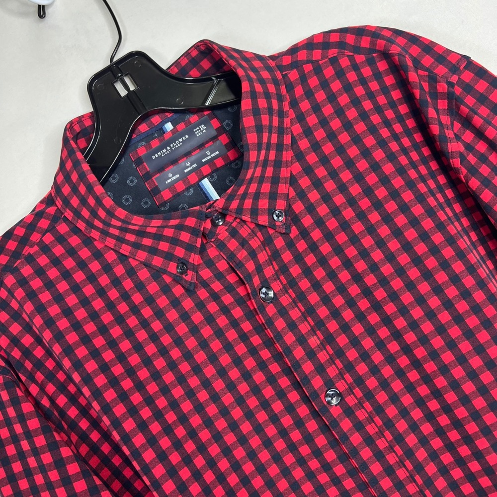 Denim & Flower Red Gingham Mens XXL Button Down Stretch Wrinkle Free Performance